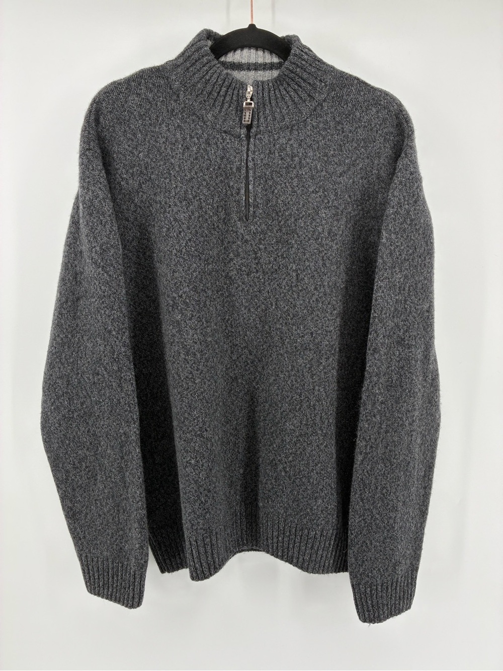 Men's Charcoal 80% Wool Quarter Zip-Up Sweater Made in Italy